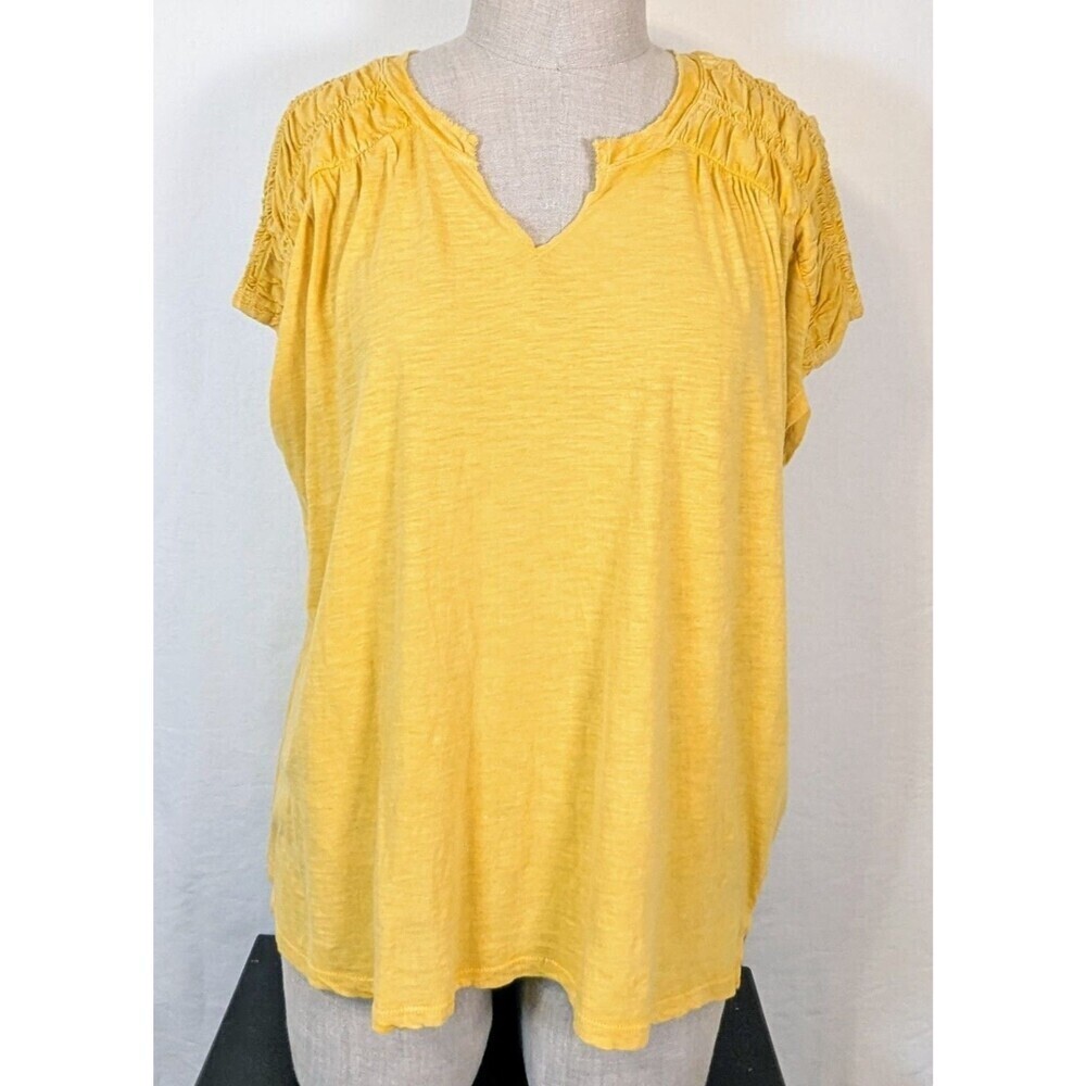 Wonderly Womens XL Golden Mustard V Neck Cotton Top NWT Short Sleeve $44.50